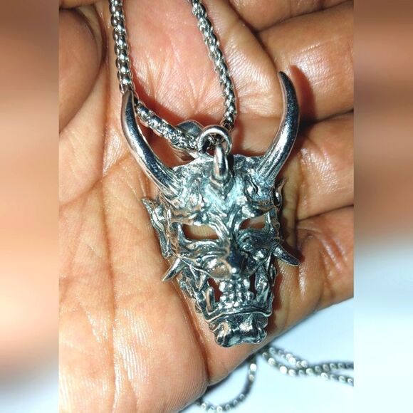 Retro Unisex Street Punk Ghost Mask Pendant Necklace - Picture 1 of 9